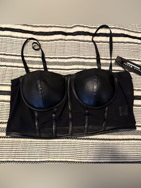 Haute Monde Black Faux Leather Bustier Top